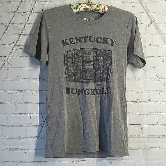 Ky for Ky Tops - KY for KY Kentucky Bunghole Bourbon Barrel Gray Tee Tshirt Womens Size Small